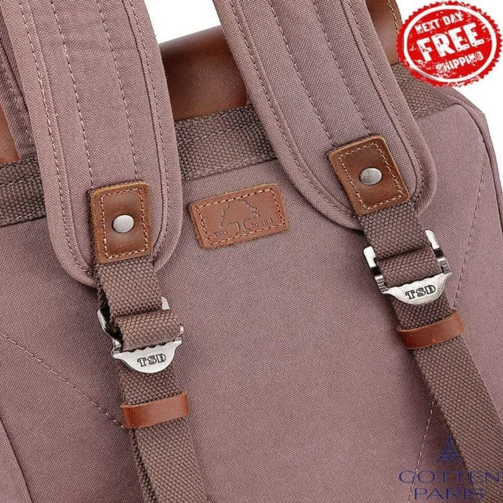 TSD BRAND Bigleaf Canvas Backpack Brown Women's Bag - Picture 10 of 12